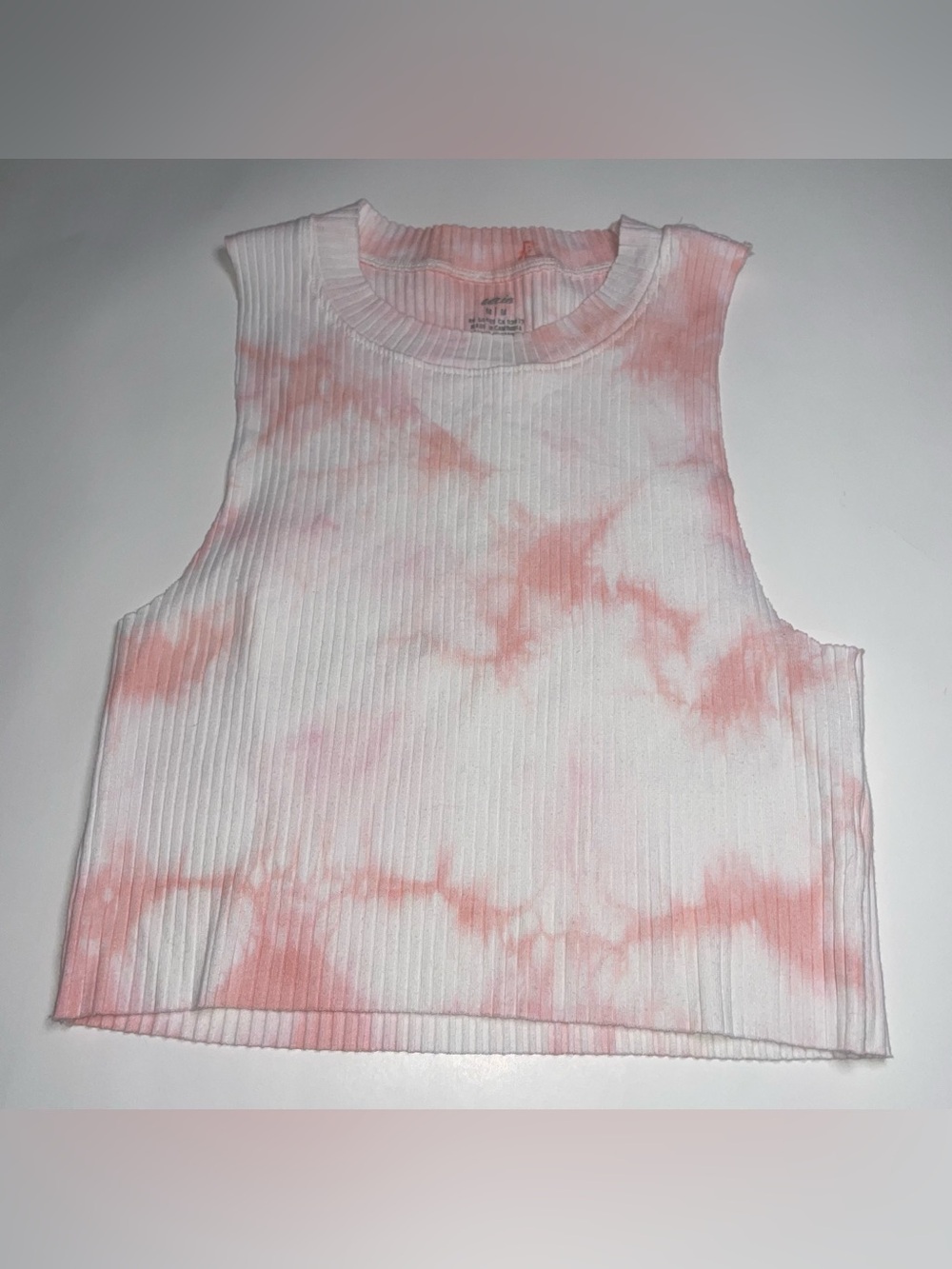 Aerie M Pink And White Tie Dye Turtleneck Cotton Blend Tank Top Clean Girl